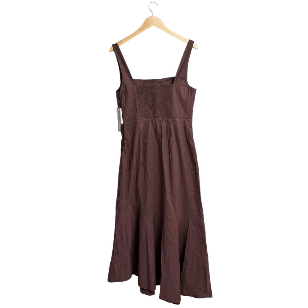 NWT Anthropologie Square Neck Asymmetrical Dress Brown - Picture 3 of 8